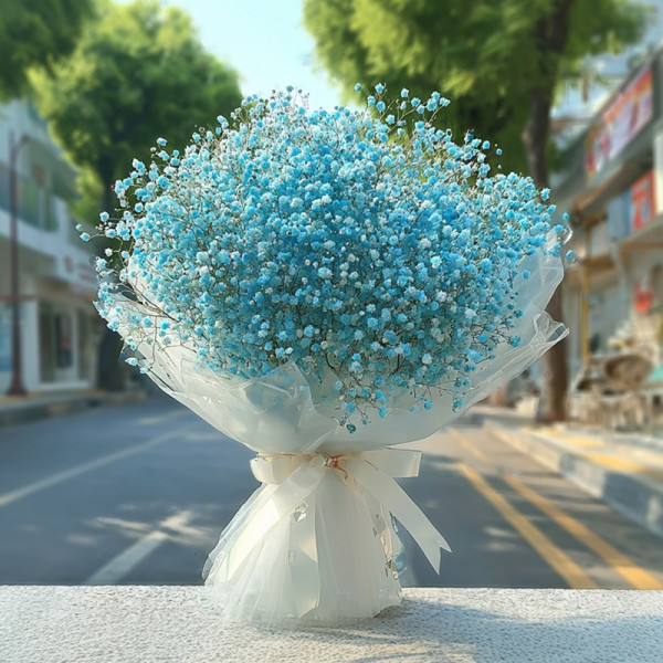 Summer Clarity — Blue Baby’s Breath in Sheer Wrap